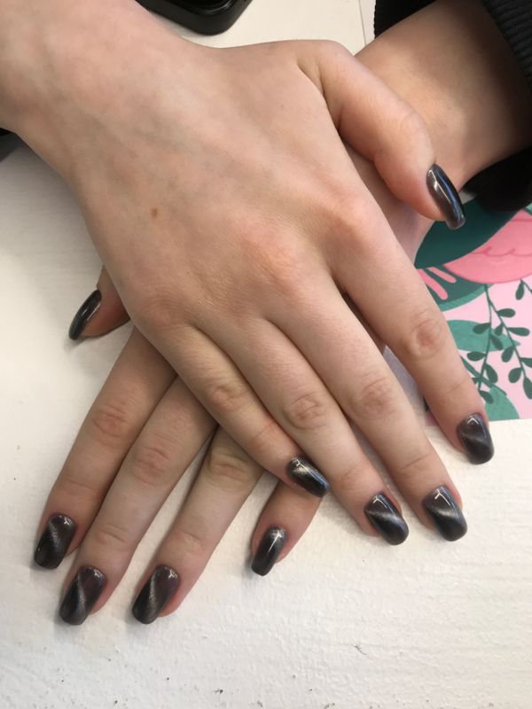 глянцевый, серый, кошачий глаз, однотон, Маникюр