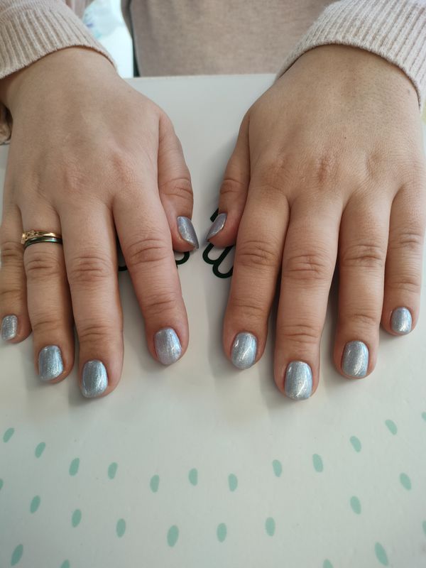 Маникюр, серебро, глянцевый, лак с блестками, однотон