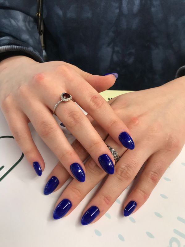 глянцевый, синий, однотон, Маникюр