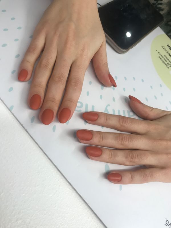 Маникюр, разная длинна, коричневый, матовый, однотон