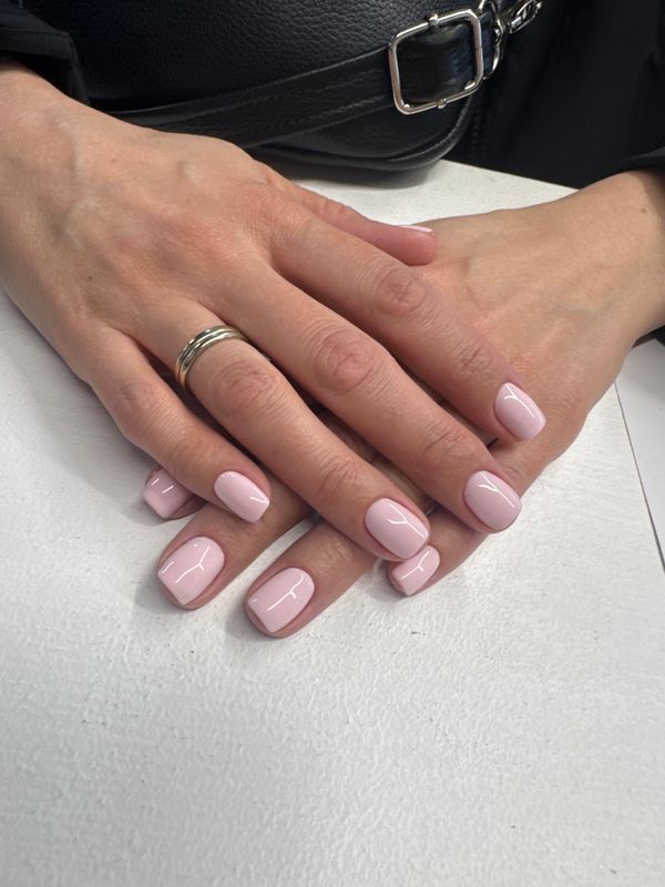 глянцевый, белый, нюд, однотон, Маникюр, на каждый день, нежный