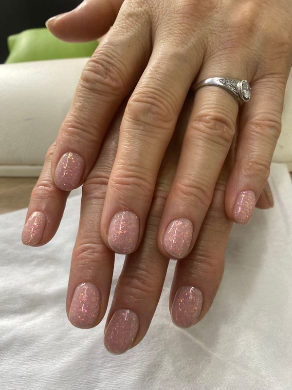 сиреневый, Маникюр, лак с блестками, нежный, однотон, разная длинна