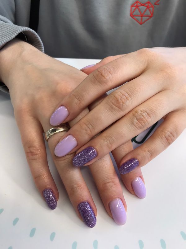 глянцевый, синий, лак с блестками, комбинированный, Маникюр