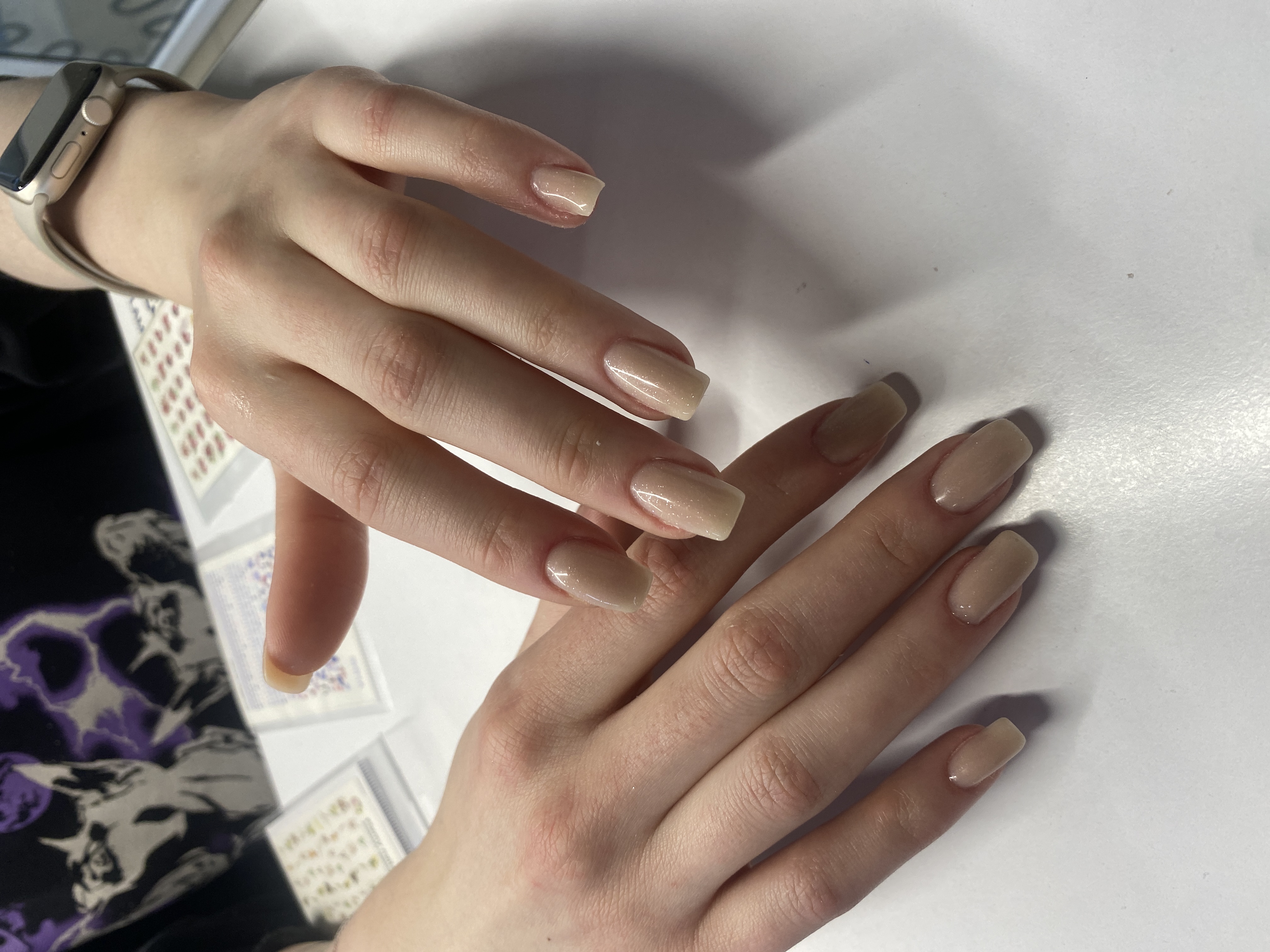 лак с блестками, Маникюр, однотон, бежевый, на каждый день