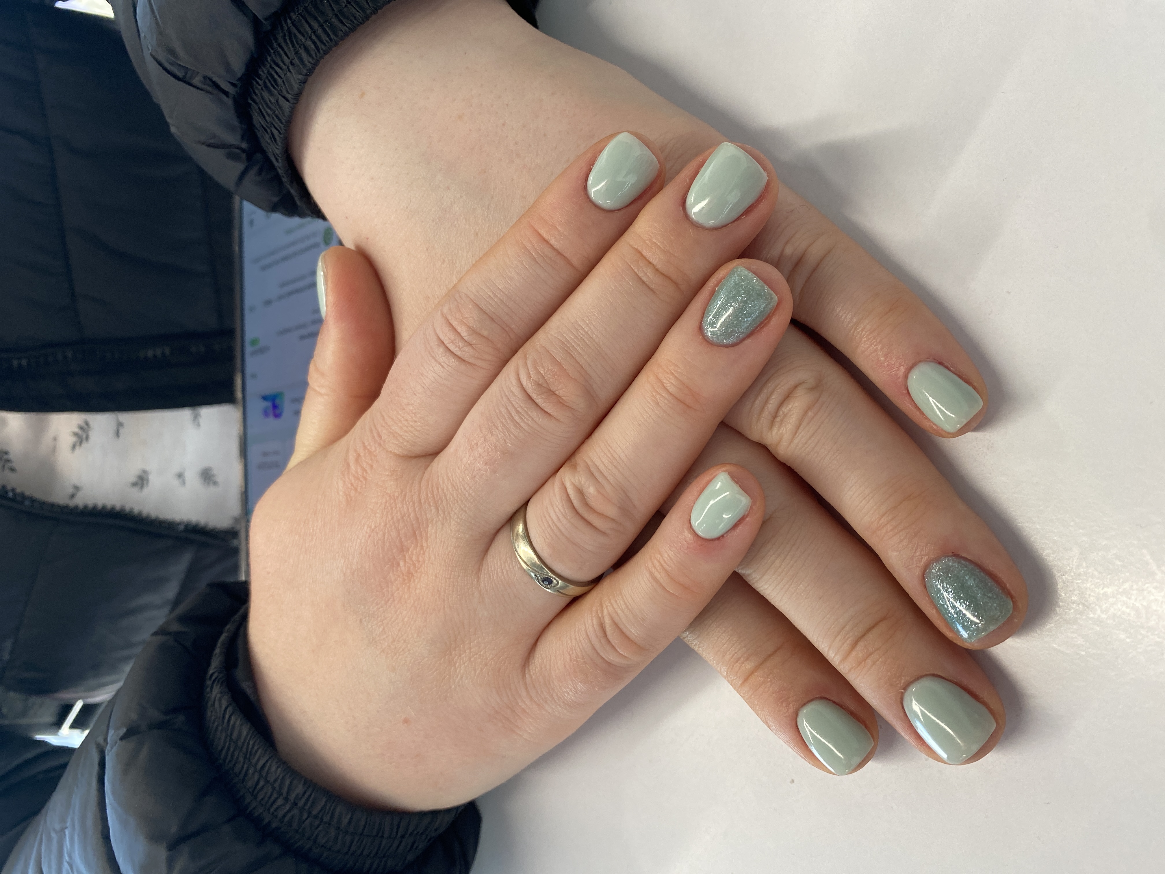 бирюзовый, Маникюр, лак с блестками, нежный, на каждый день