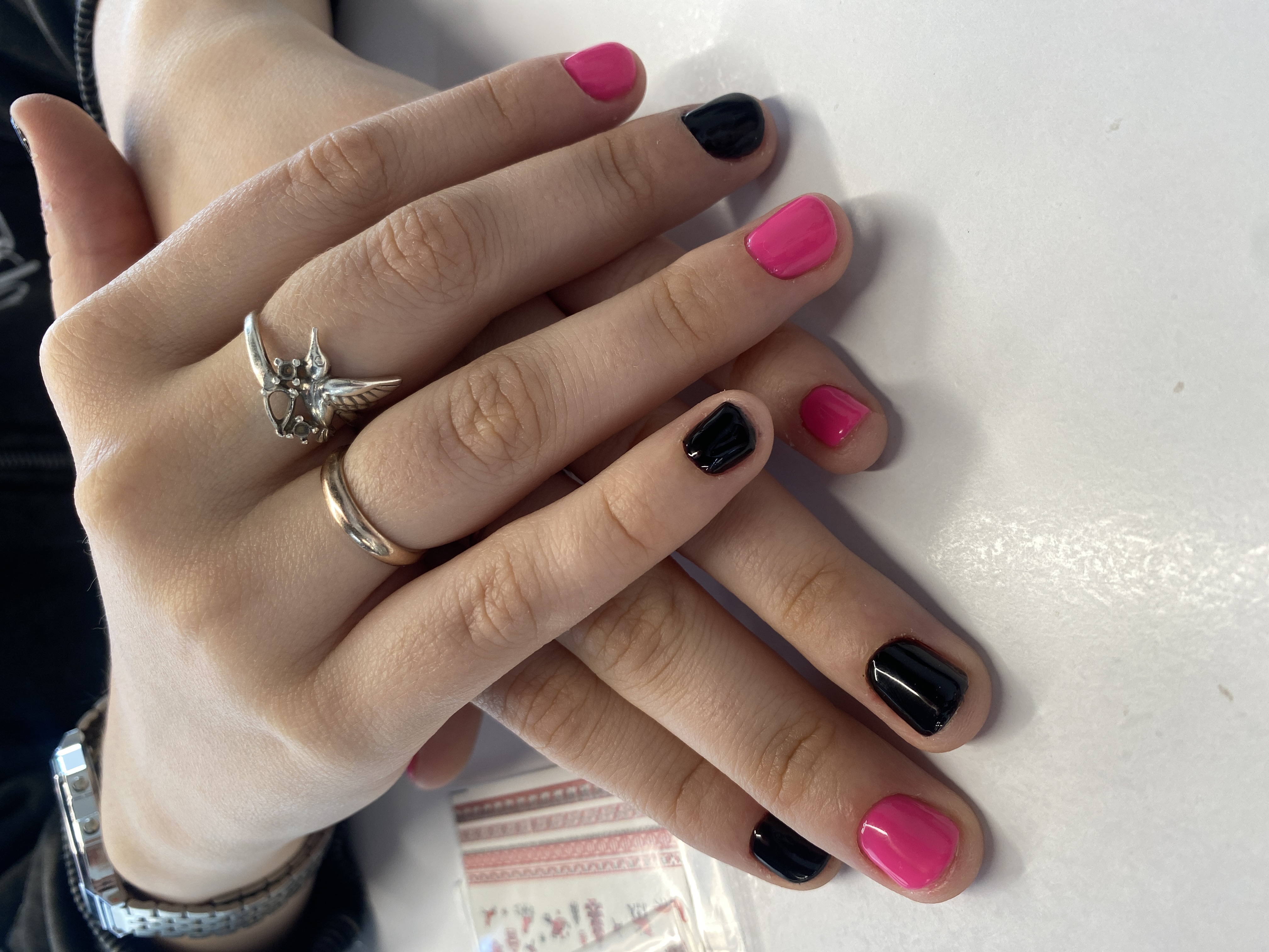 комбинированный, Маникюр, черный, на каждый день