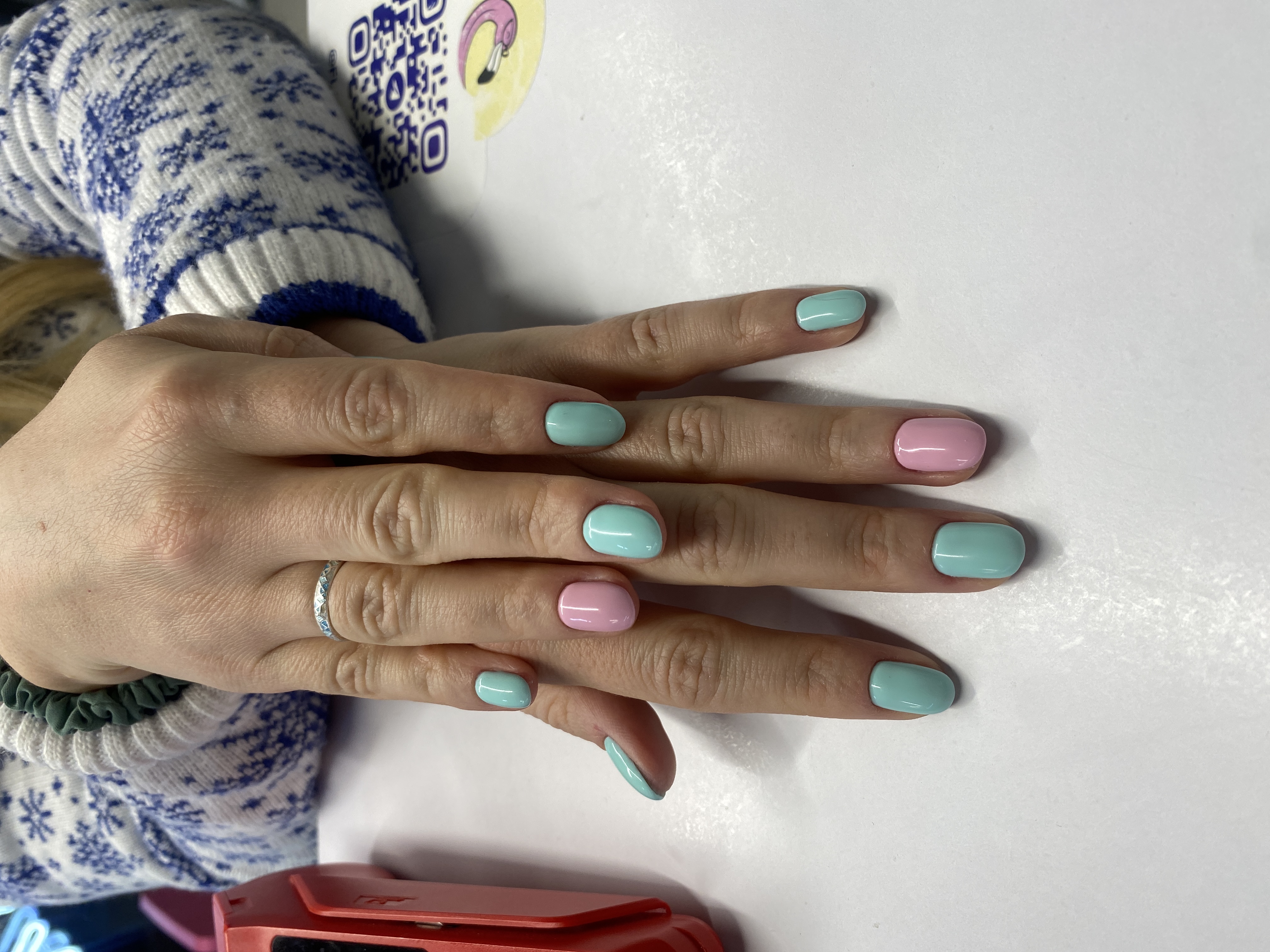 Маникюр, комбинированный, голубой, на каждый день