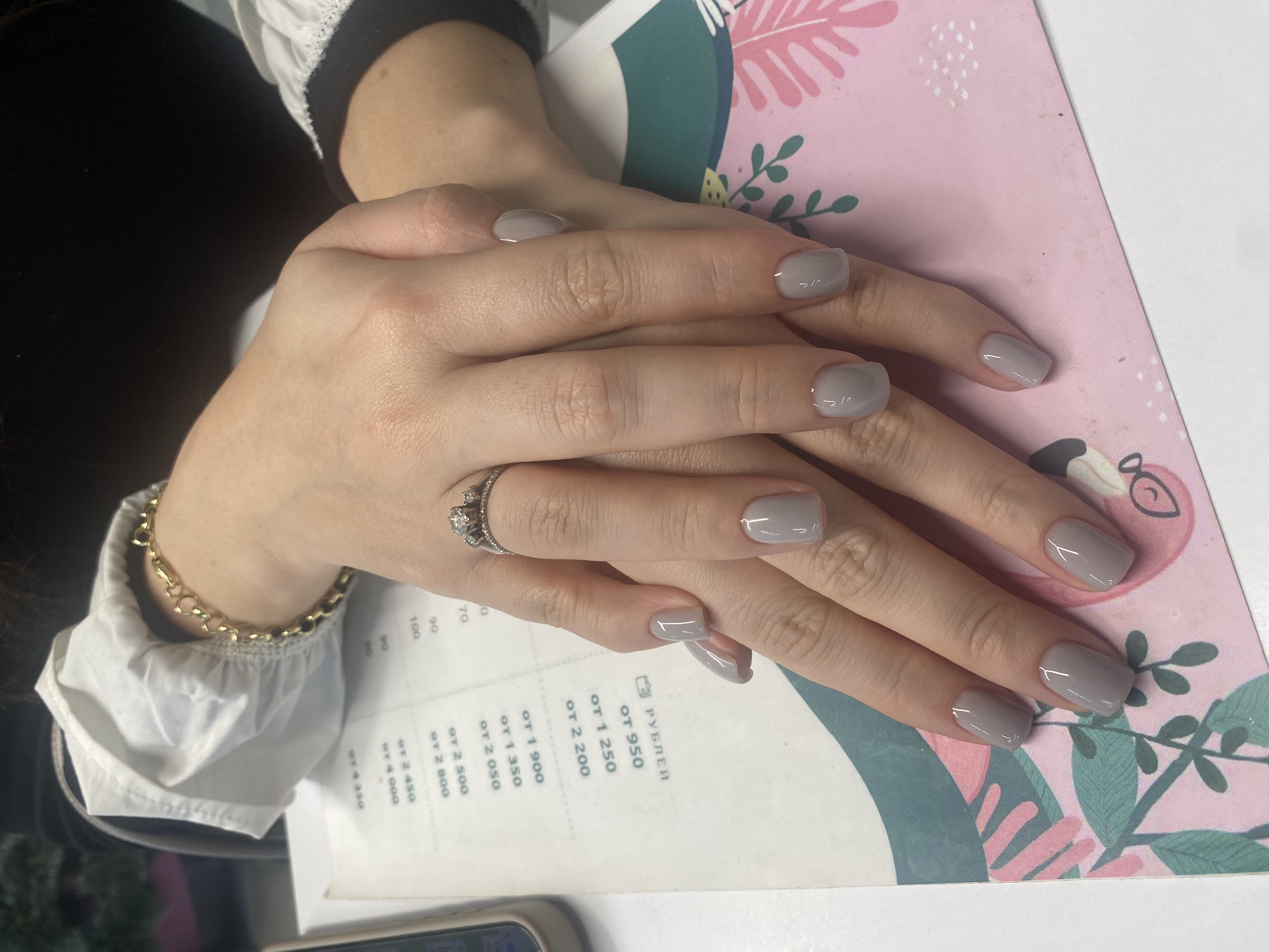 Маникюр, однотон, нюд, серый, на каждый день