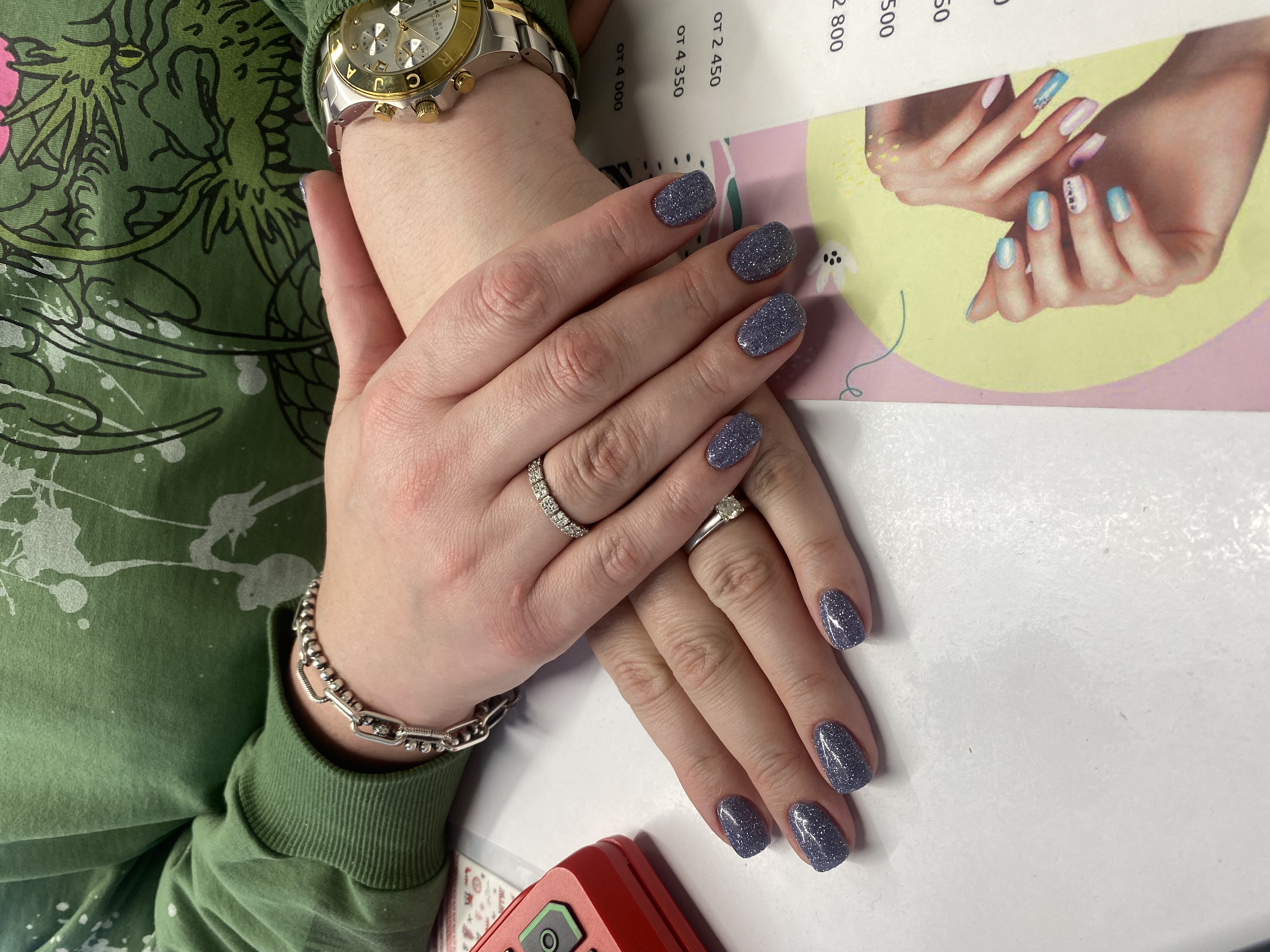 однотон, лак с блестками, Маникюр, серый, на каждый день