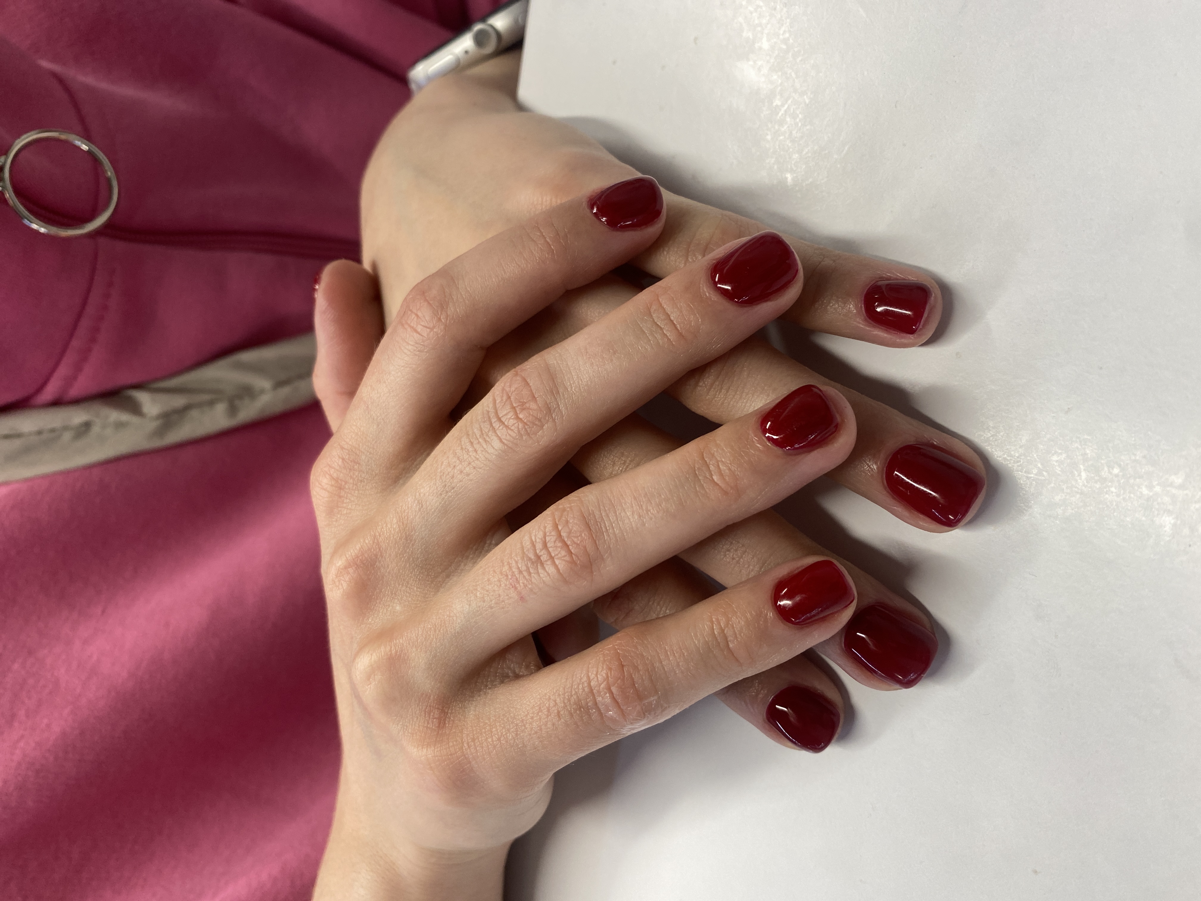Маникюр, однотон, бордовый, на каждый день