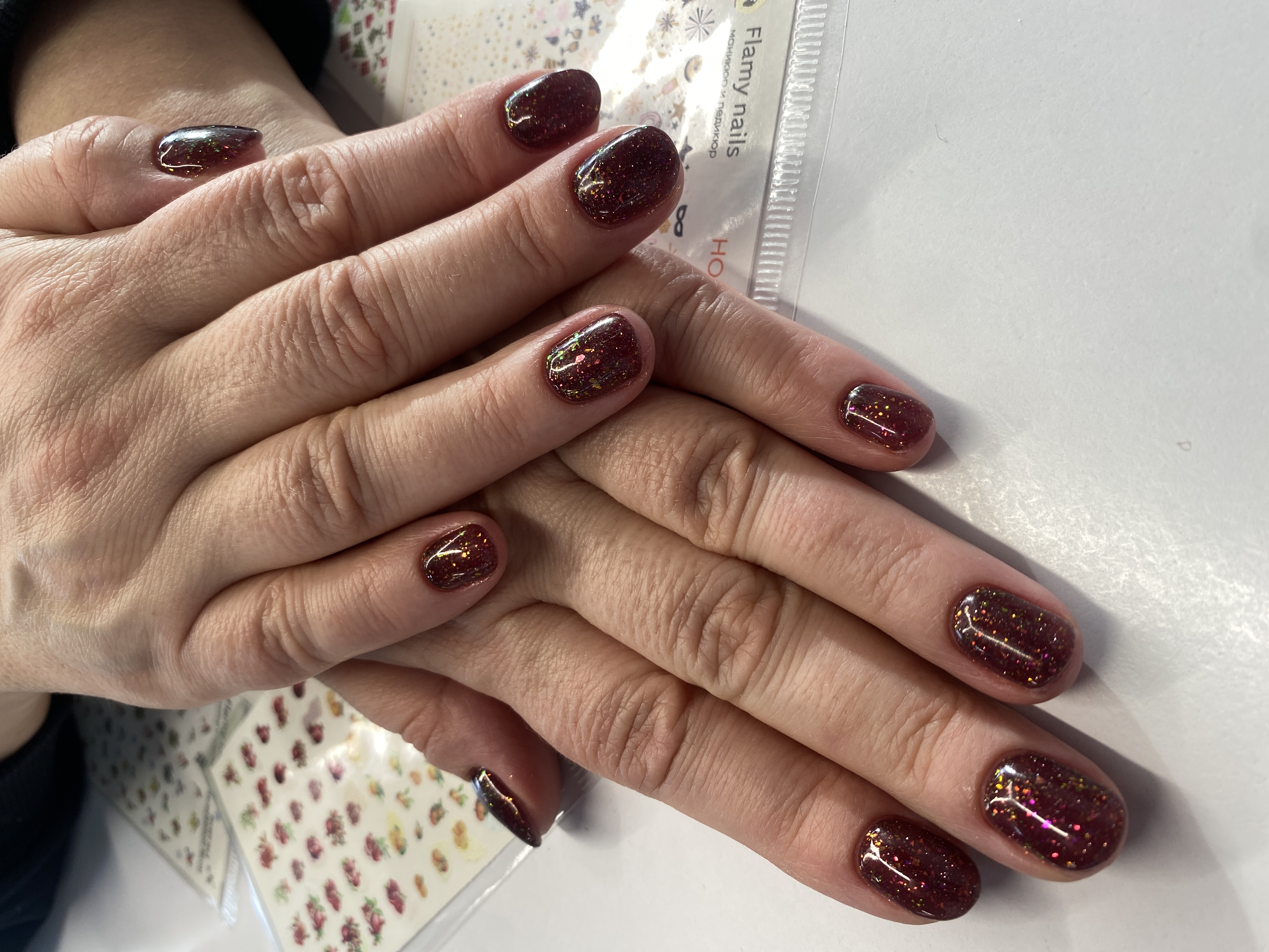 фиолетовый, Маникюр, однотон, лак с блестками, разная длинна, на каждый день