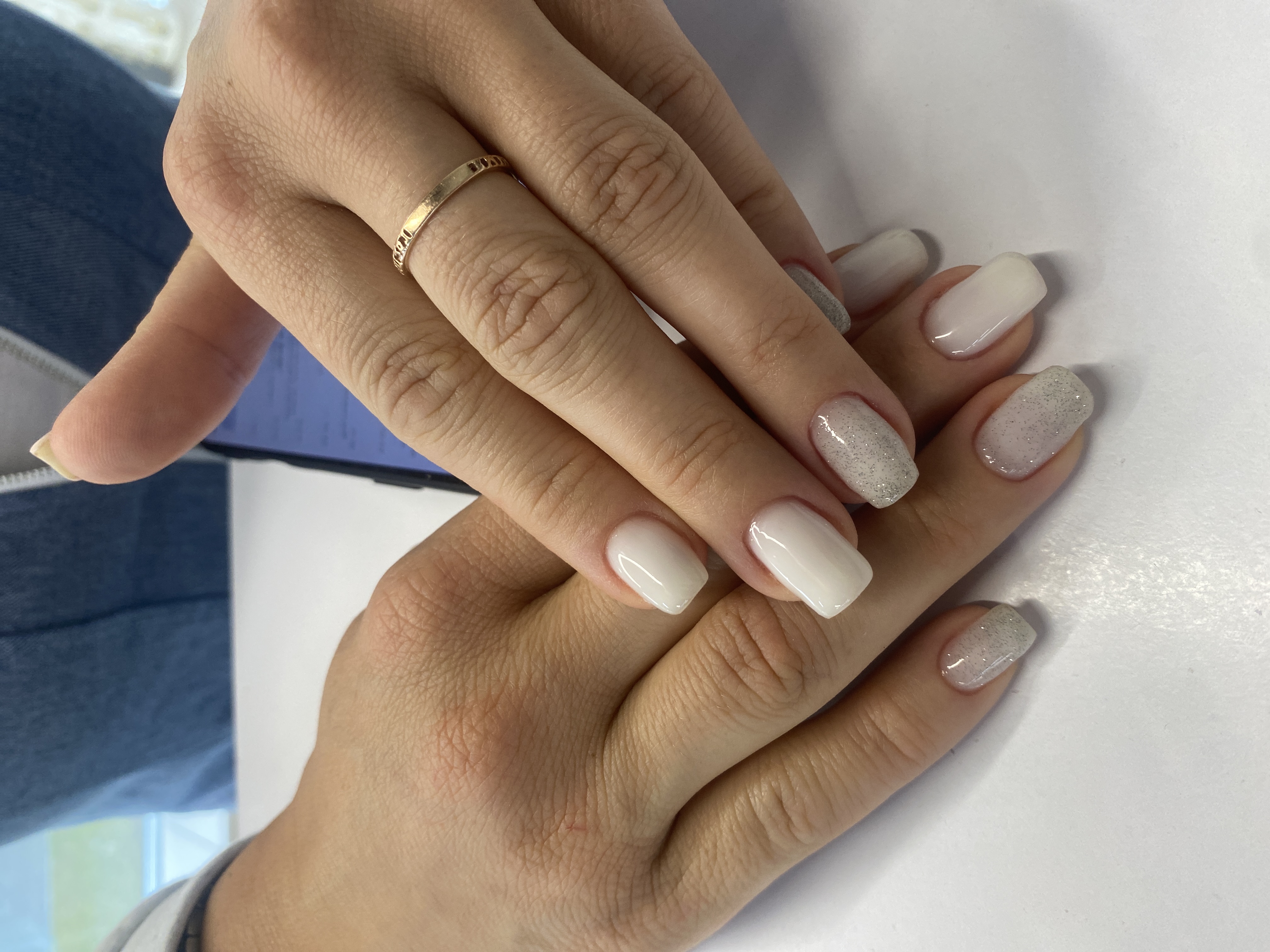 нежный, Маникюр, лак с блестками, на каждый день, белый