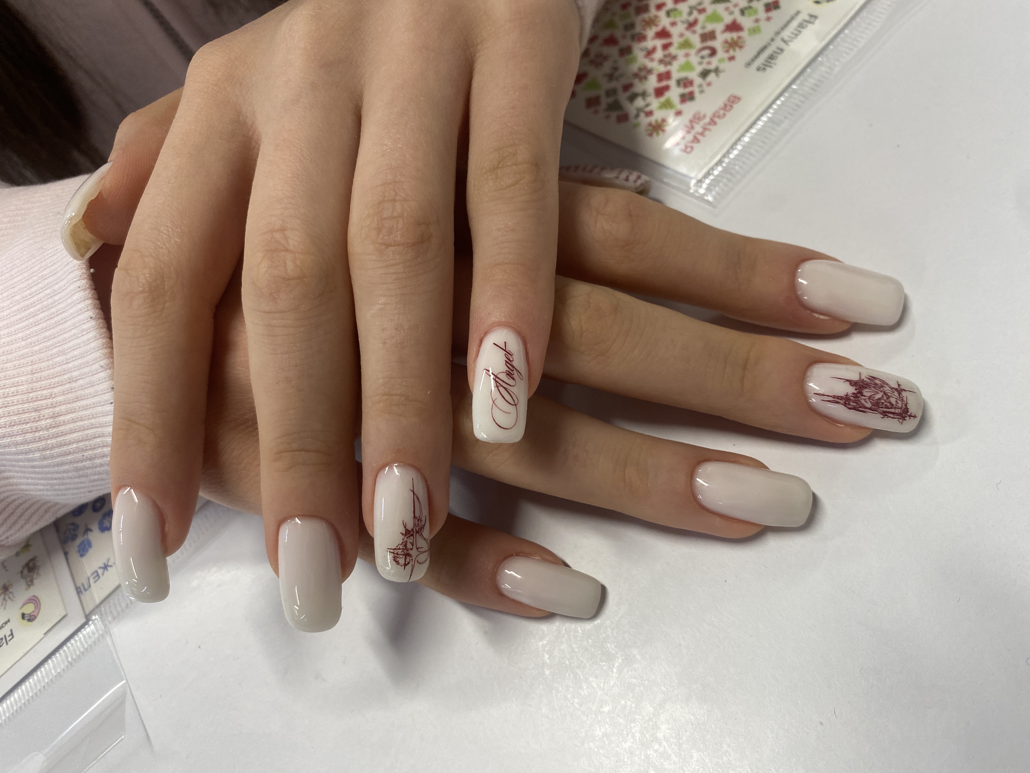 дизайн, Маникюр, минимализм, наклейка, белый, надпись