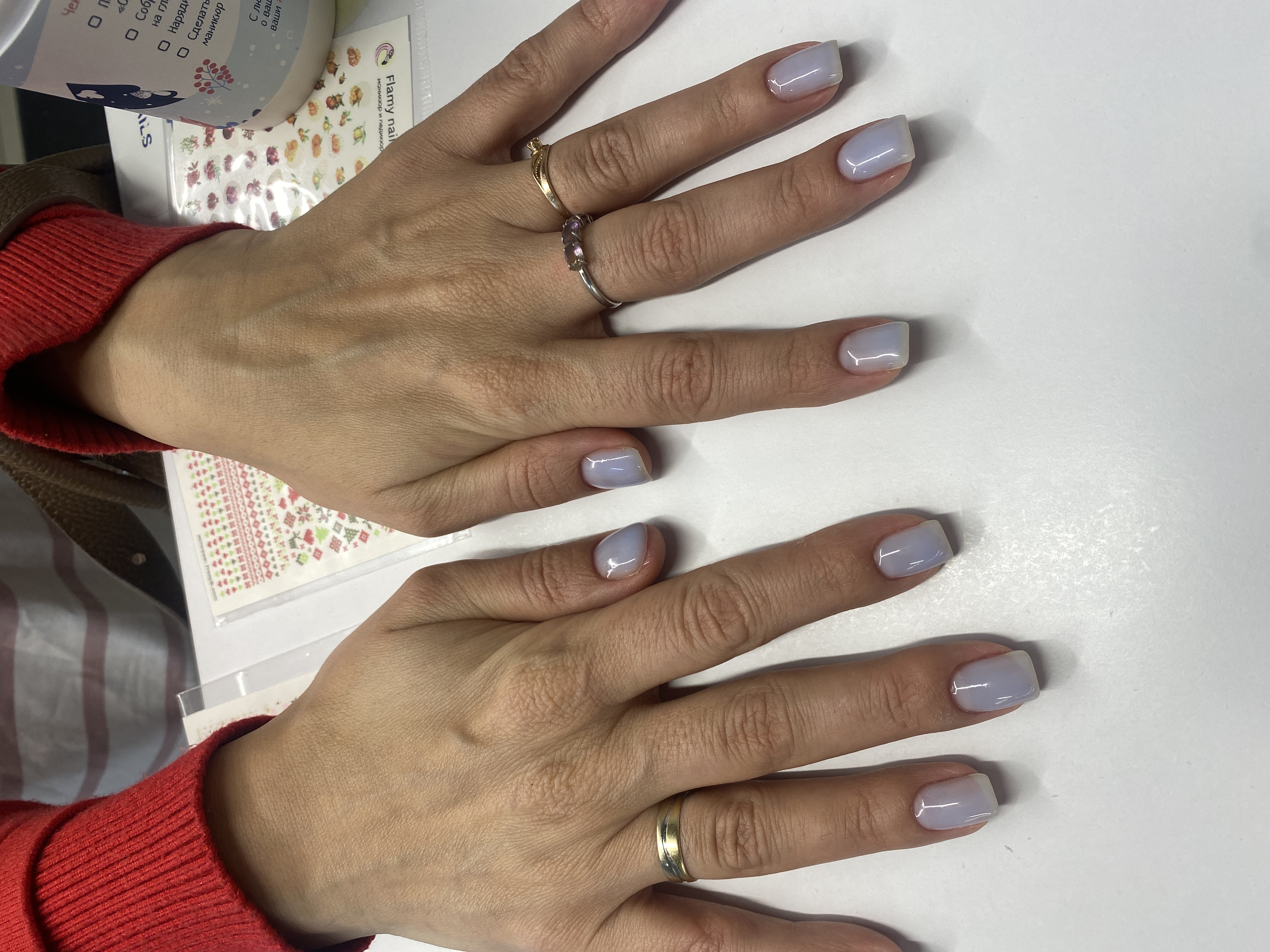 однотон, Маникюр, нюд, на каждый день, голубой