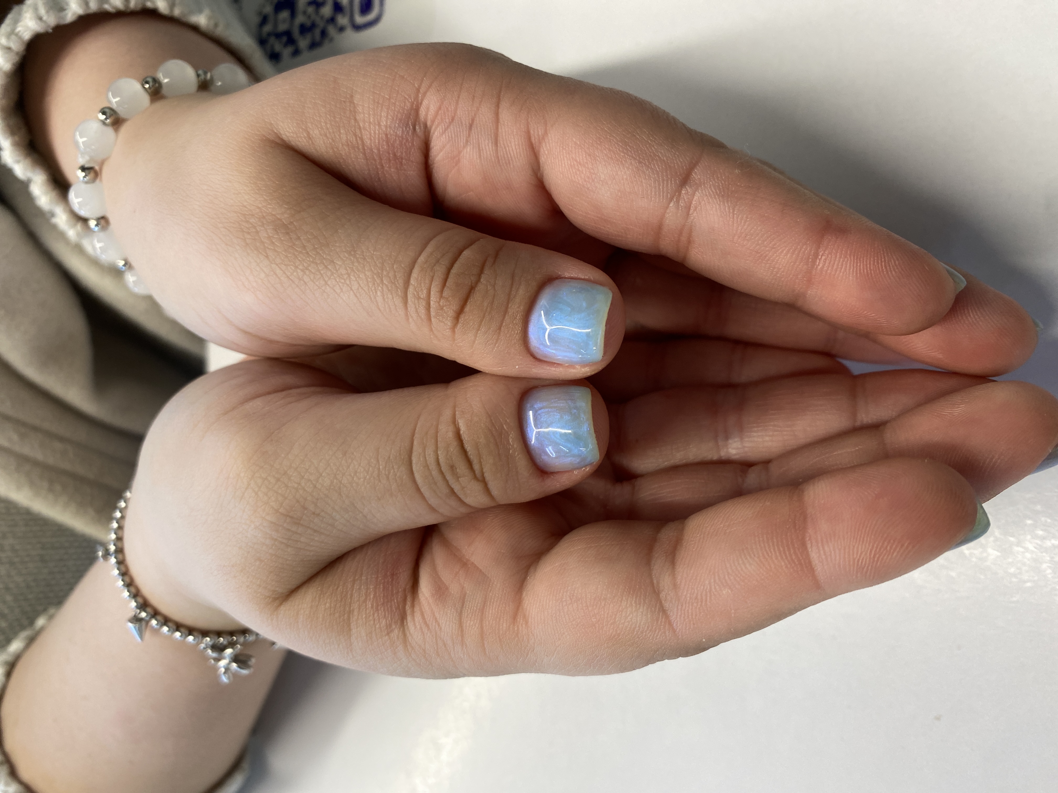 Маникюр, однотон, лак с блестками, нежный, голубой, на каждый день