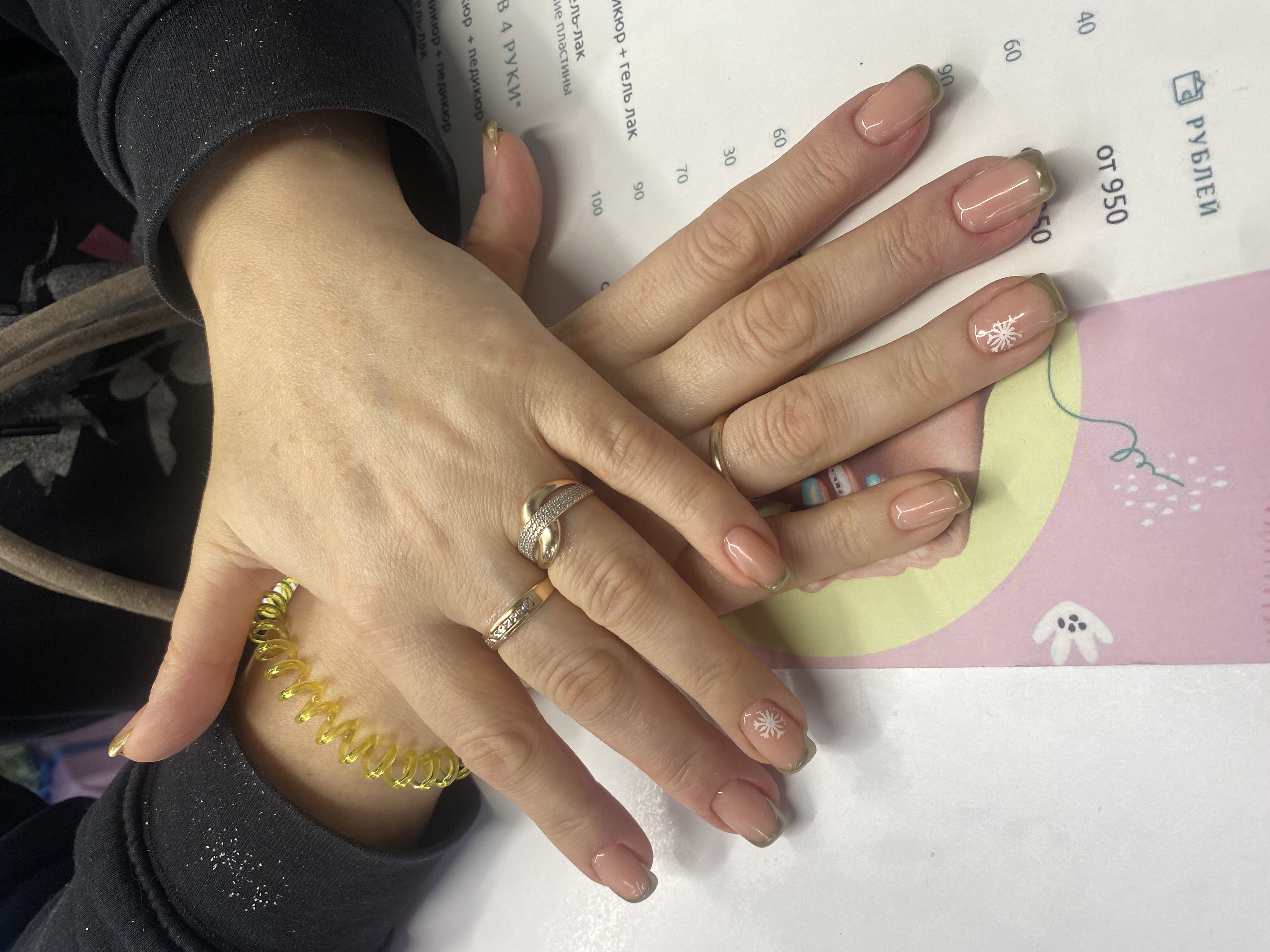 натуральный, комбинированный, дизайн, френч, Маникюр, снежинка, минимализм, новогодний, Стемпинг, блестки