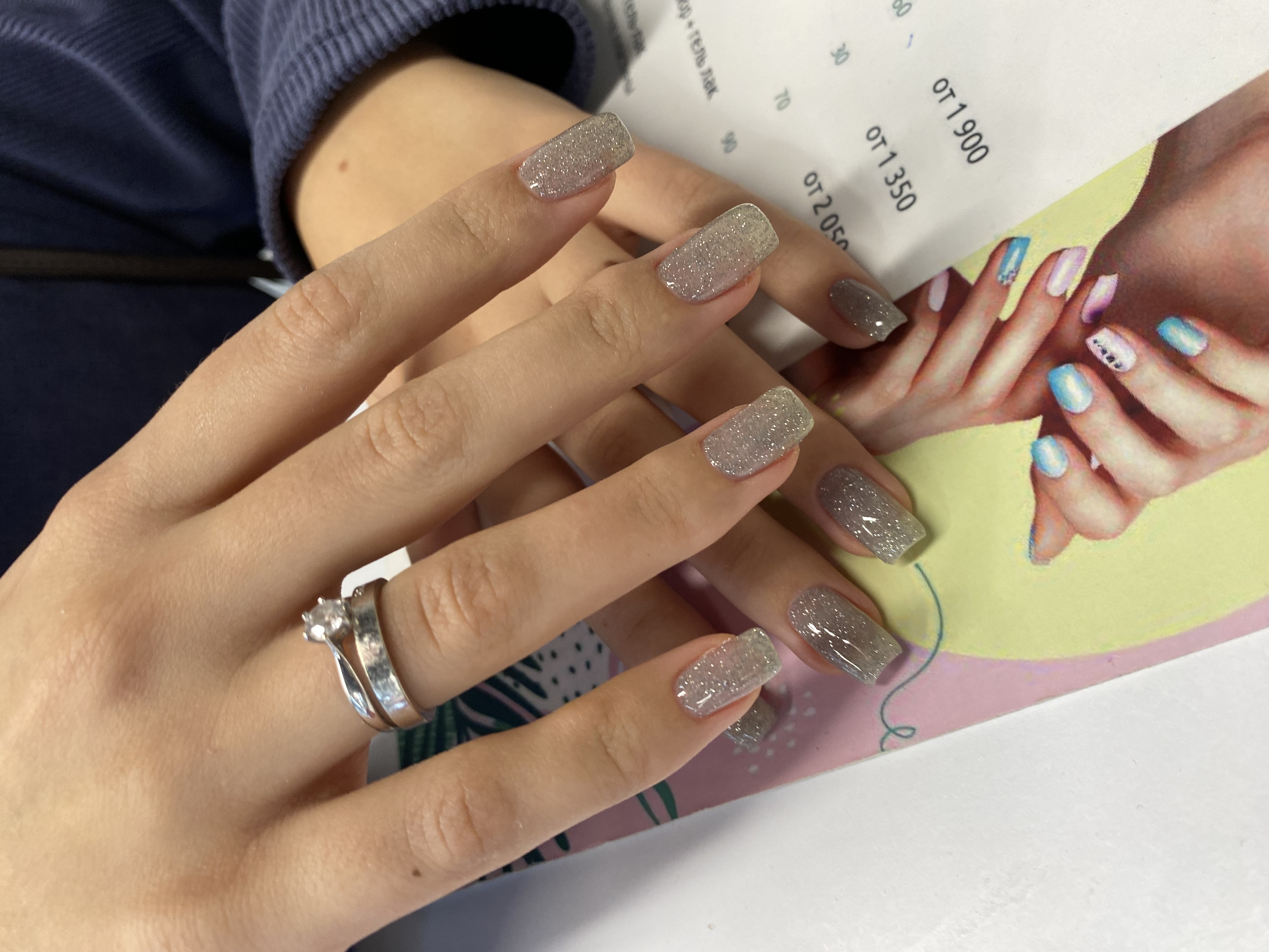 лак с блестками, однотон, Маникюр, праздничный, серебро