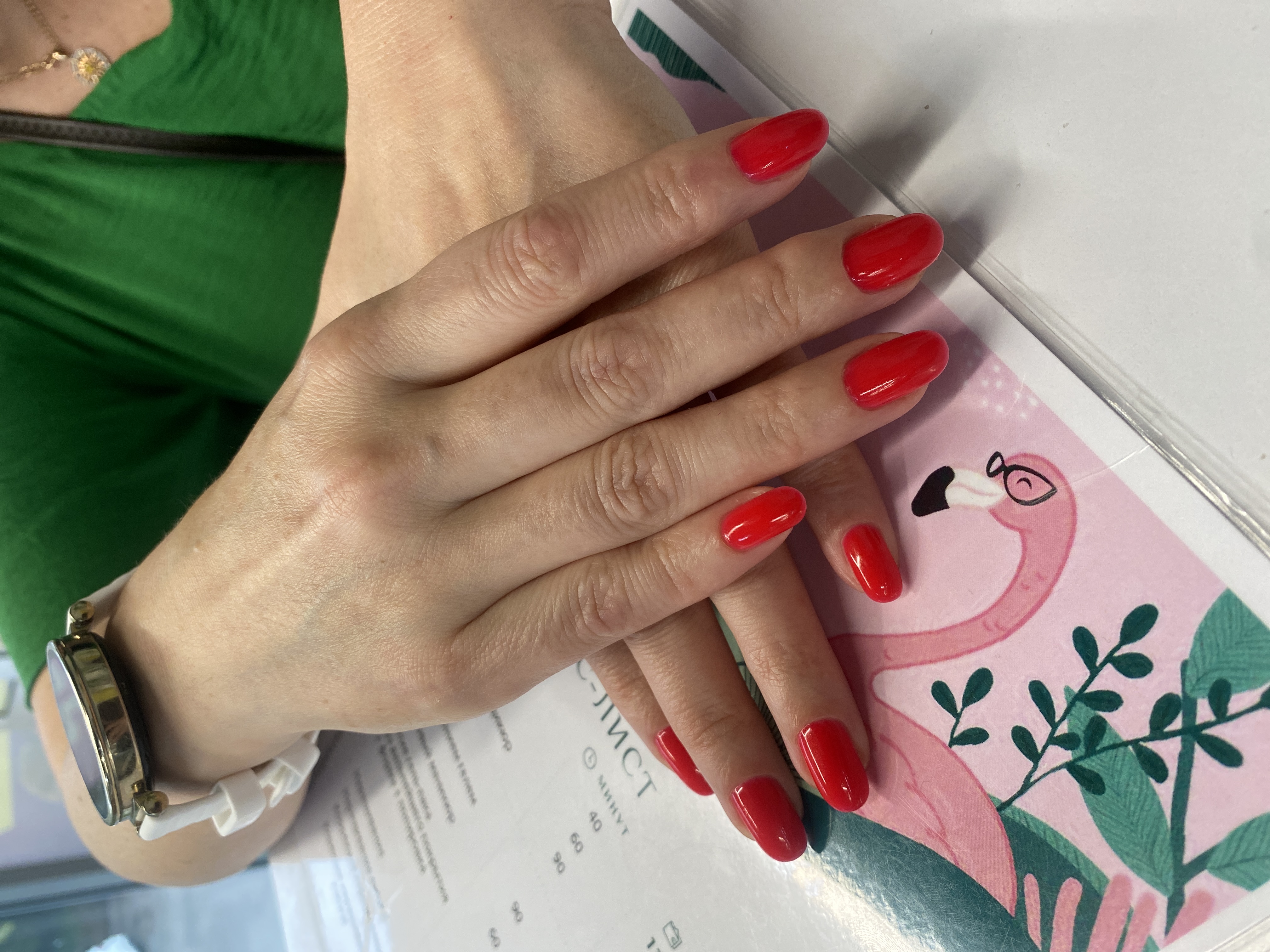 Маникюр, однотон, красный, на каждый день