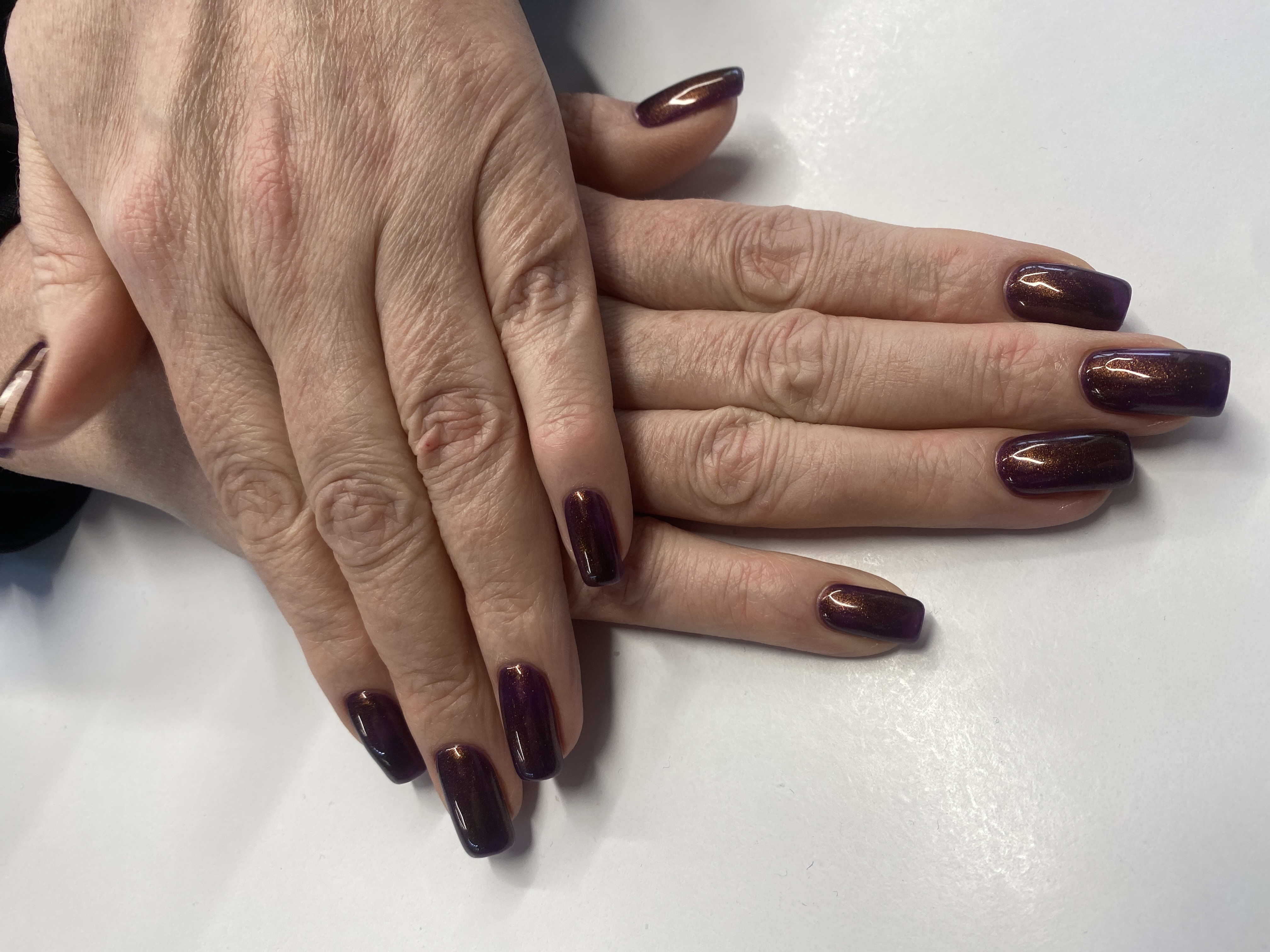 Маникюр, на каждый день, лак с блестками, однотон, не под кутикулу, коричневый