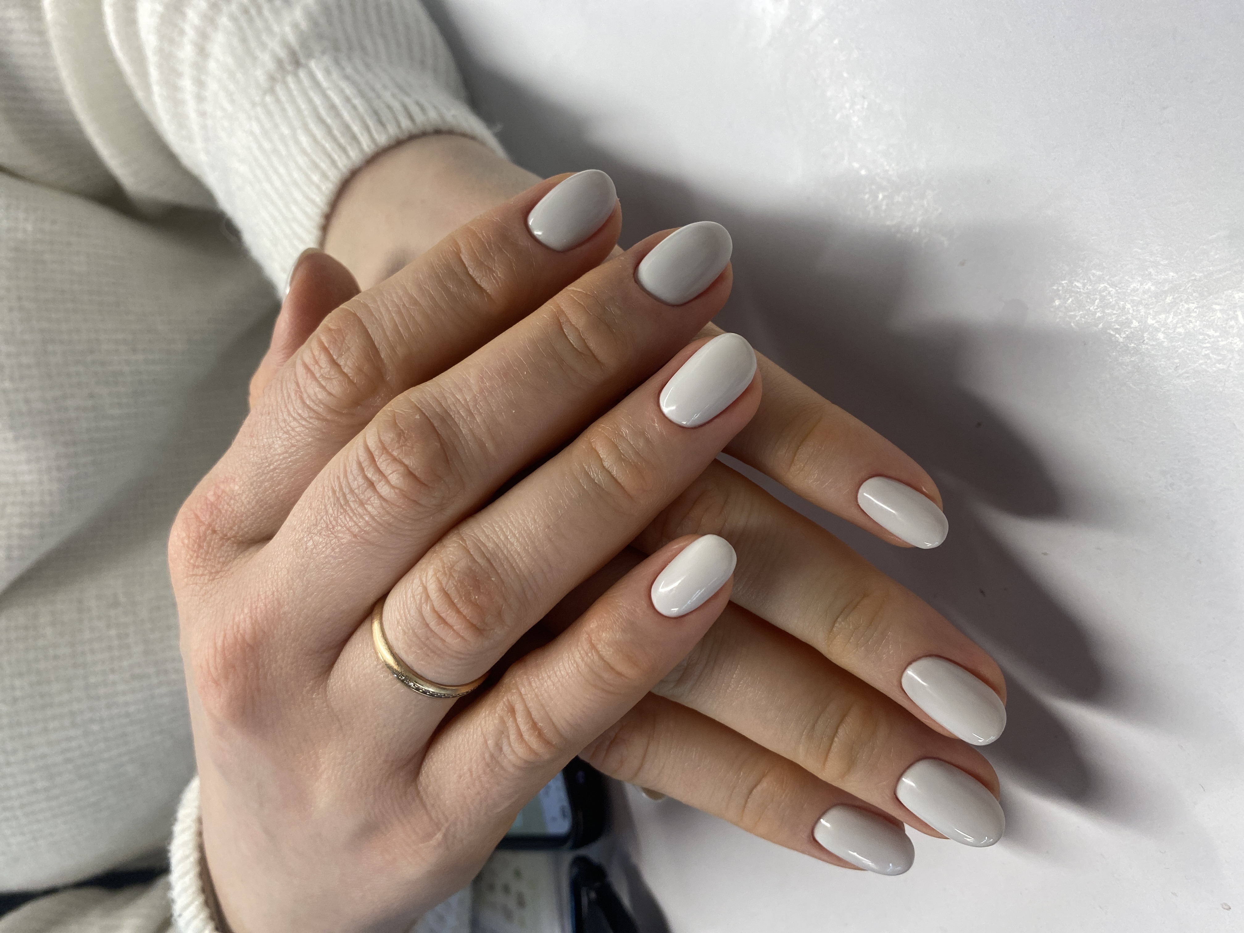 белый, на каждый день, Маникюр, однотон, нюд